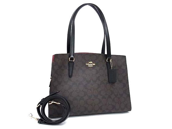 コーチ トートバッグ シグネチャー PVC レザー C4075 2WAY ブラウン ブラック ハンドバッグ ショルダーバッグ ショッピングバッグ 鞄 ブランド 肩掛け【本物保証】