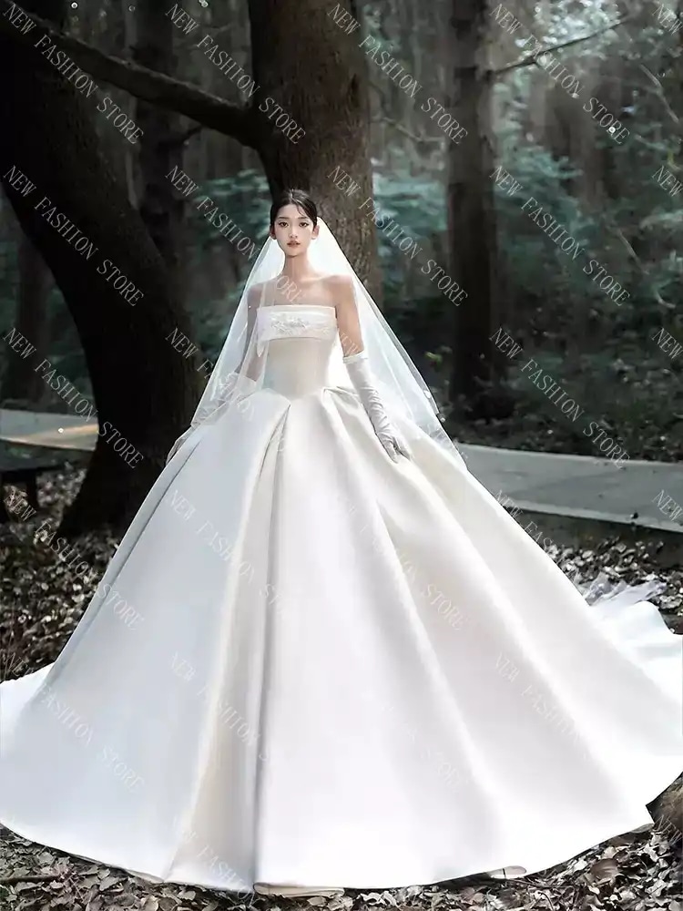 高級胸拭きウェディングドレス新型フレンチドレスワンピース-69