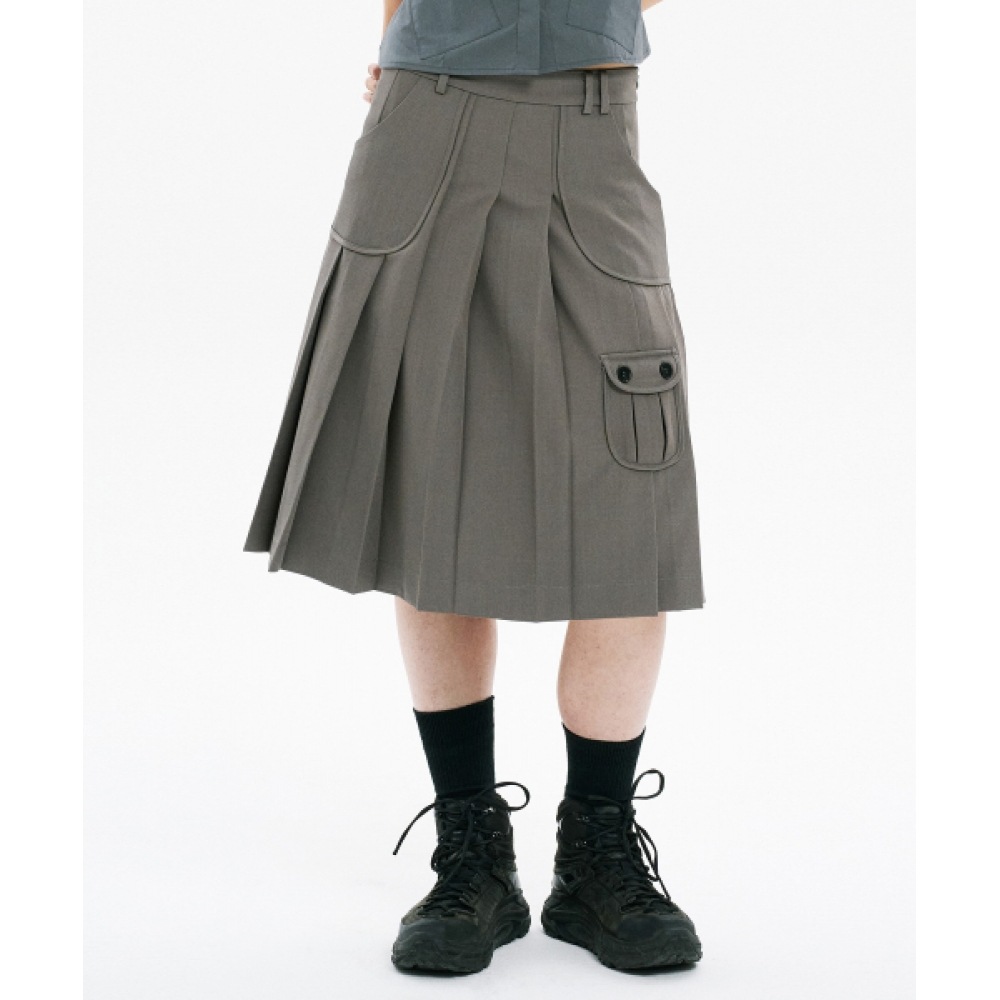 HANAHI ローポケットプリーツスカートグレー