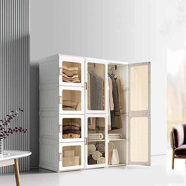 ワードローブ 一体折りたたみ式 洋服ダンス ワイドロッカー クローゼット ロッカー ハンガーラック 収納 衣類 洋服 新生活 おしゃれ 8枚扉 ori-wardrobe