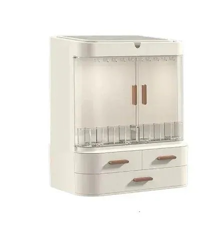 LEDミラー化粧品収納ケースライト付きミラー付きデスク化粧品収納ケーススキンケアアクセサリー棚