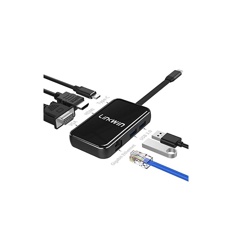 USB C ハブ 1台6ポート Type c ドッキングステーション - (6 in 1 : Lan ポート HDMI ポート VGA ポートUSB C 充電ポートUSB 3.0 ポート2)