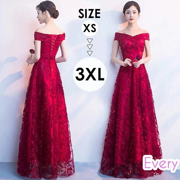 パーティードレス オフショルダー ドレス 大人 ピアノ 発表会 ロングドレス 母親 結婚式 レース 半編み上げ 半ファスナー 小さいサイズ ワンピース 大きいサイズ 上品 お呼ばれ 他と被らない XS