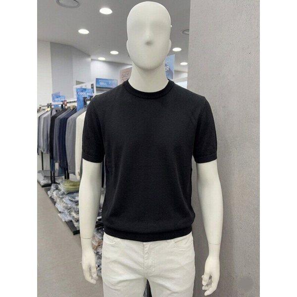 男性 夏 半袖 薄手 レーヨン ソフト ラウンドネック Uネック ニットトップ Tシャツ 4色 1枚選択_JK