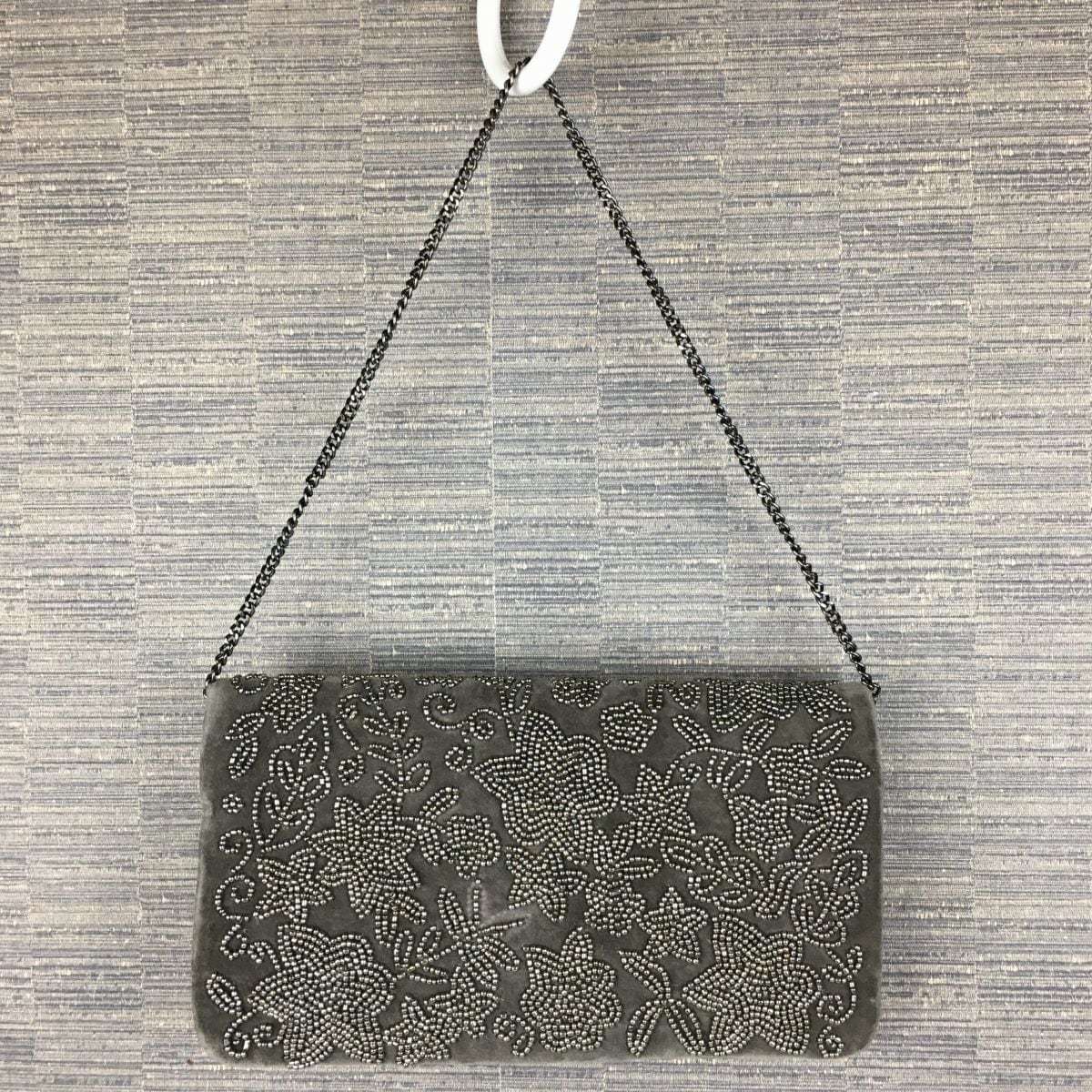 未使用/新古品！nouer/ヌエール　ポシェット/ショルダーバッグ　グレー　ビーズ　植物柄　管NO.B15-25