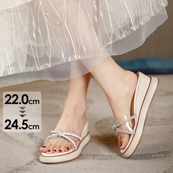 (最安値保証)ウェッジヒールサンダル ベージュ サンダル レディース ヒール6cm ミュール 厚底 可愛い 透明 キラキラ ウェッジヒール 厚底ミュール