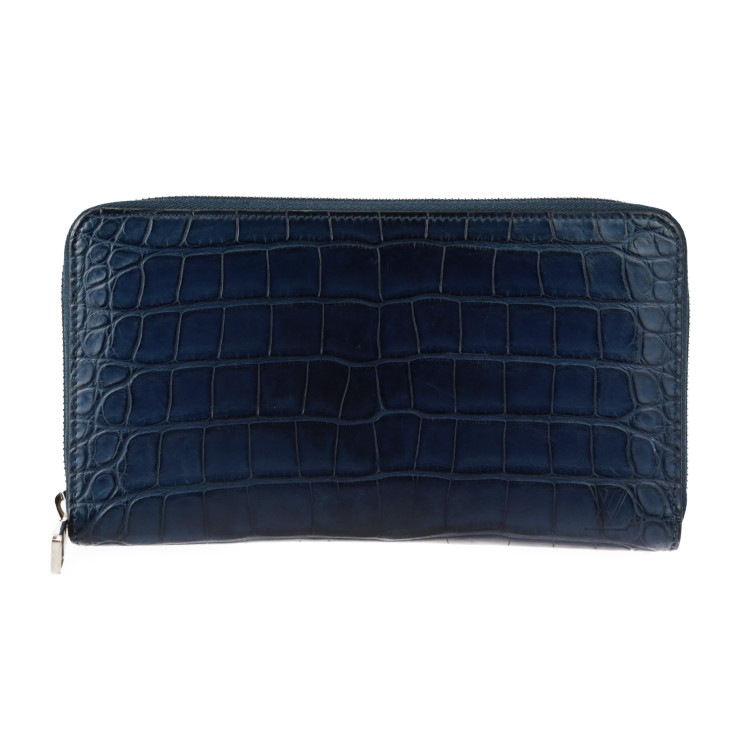 ジッピー オーガナイザー 長財布 - クロコダイル レザー ネイビー系 シルバー金具 ラウンドファスナー エキゾチックレザー ビトン レア商品 新型【本物保証】