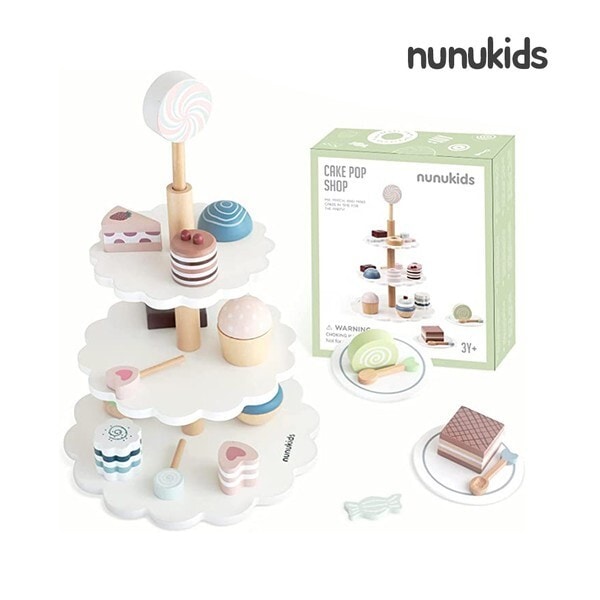 正式輸入KC認証 ヌヌキッズ-ケーキポップショップ パステル原木キッチン遊びセット ロールプレイ
