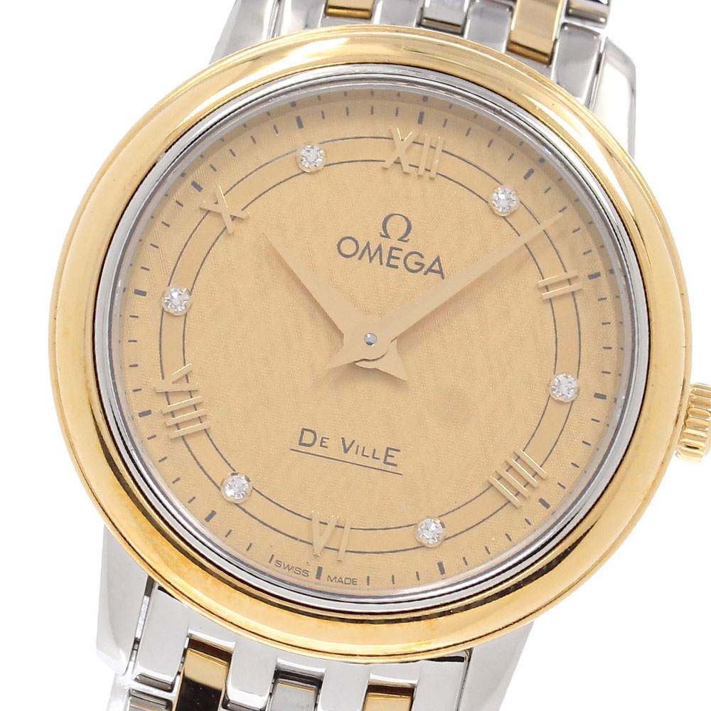 オメガ OMEGA 424.20.27.60.58.004 デビル プレステージ 6Pダイヤ YGコンビ クォーツ レディース 良品 保証書付き_961912【中古】