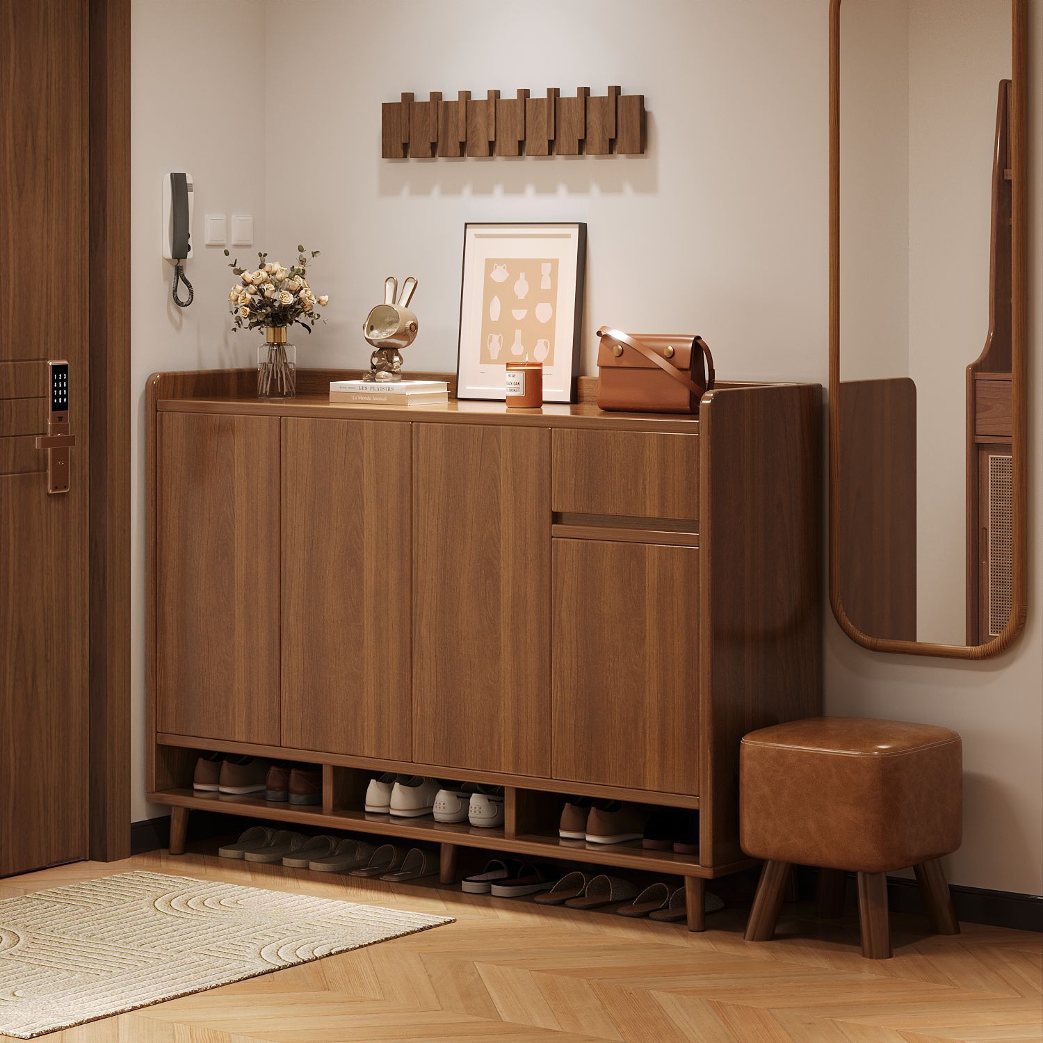 ソリッドウッドシューズキャビネット家庭用ドアドア内部入り口キャビネット統合された収納キャビネット入り口貯蔵キャビネットシンプルシューズラック