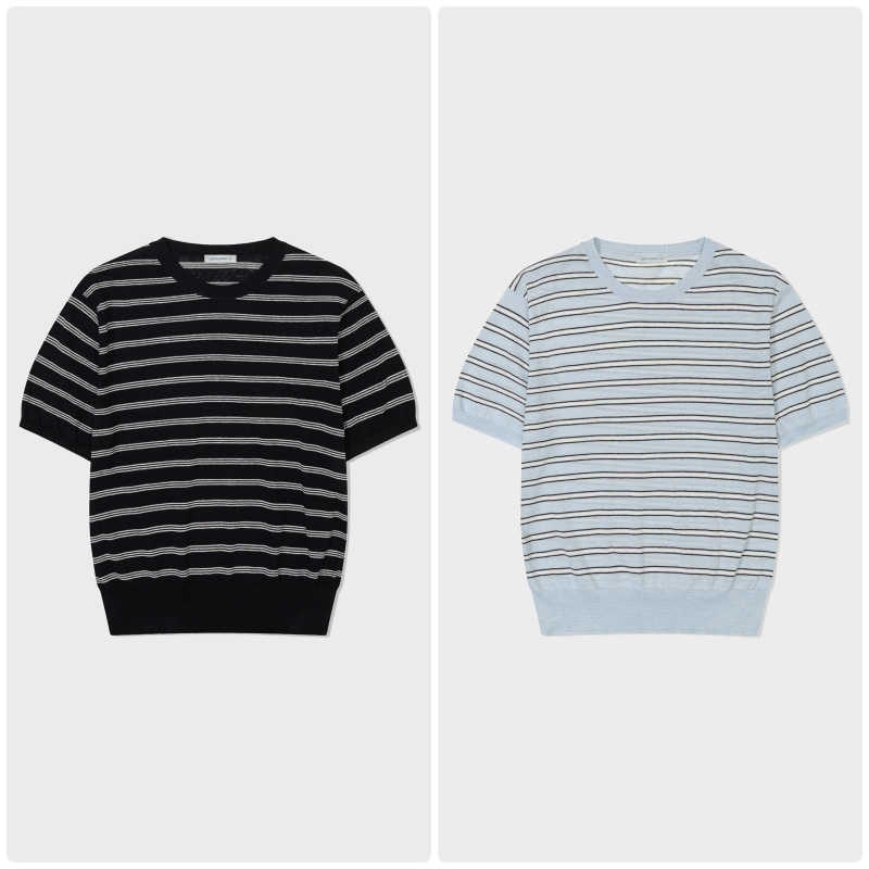 【LOW CLASSIC】 STRIPED CREWNECK KNIT TEE : 2COLORS