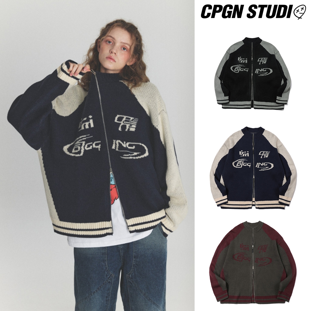 【CPGN STUDIO】 [2-WAY] Curved Block Knit Zip-Up