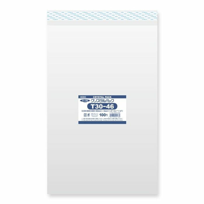 （まとめ買い）シモジマ HEIKO OPP袋 クリスタルパック T30-46 （テープ付き） 100枚 幅300x高460+40mm 006741300 [x3セット]