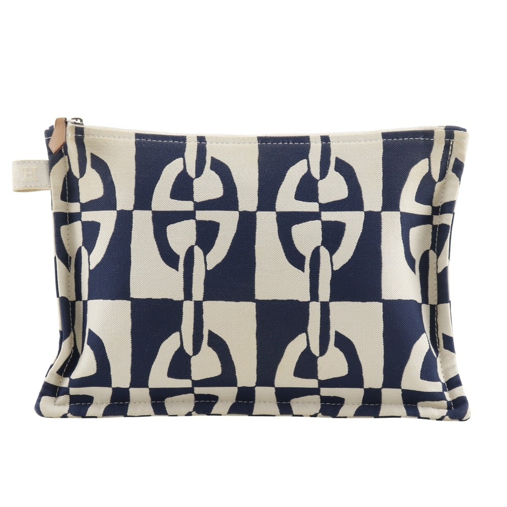 トゥルースフラットGM シェーヌダンクル ポーチ キャンバス 紺 ベージュ ユニセックス 中古品