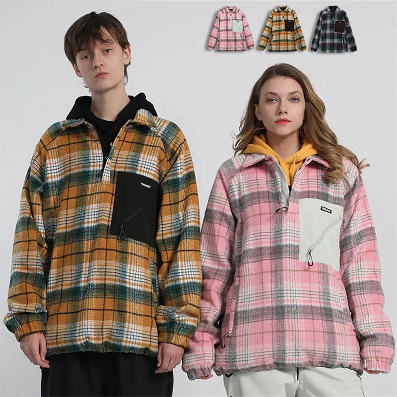 スノーボード ウェア プルオーバー ジャケット 単品 メンズ レディース スノーウェア スキーウェア スノボ チェック柄 防風防水防雪防寒保温通気 耐摩擦 韓国 Snowboardwear 2023