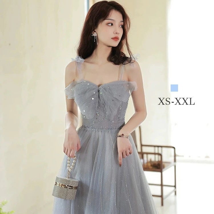 イブニングドレス パーティードレス カラードレス キラキラ ブルー 韓国 ピアノ発表会 ドレス 大人 発表会 高校生 カクテルドレス ロング ドレス 演奏会 パーティー 成人式 同窓会 二次会 花嫁