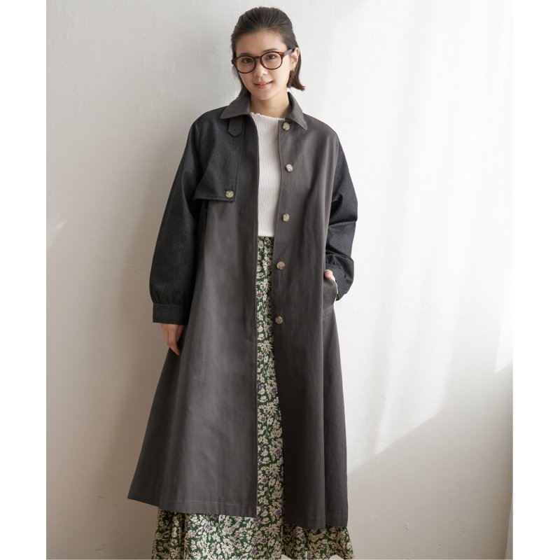デニム切り替えステンカラーコート