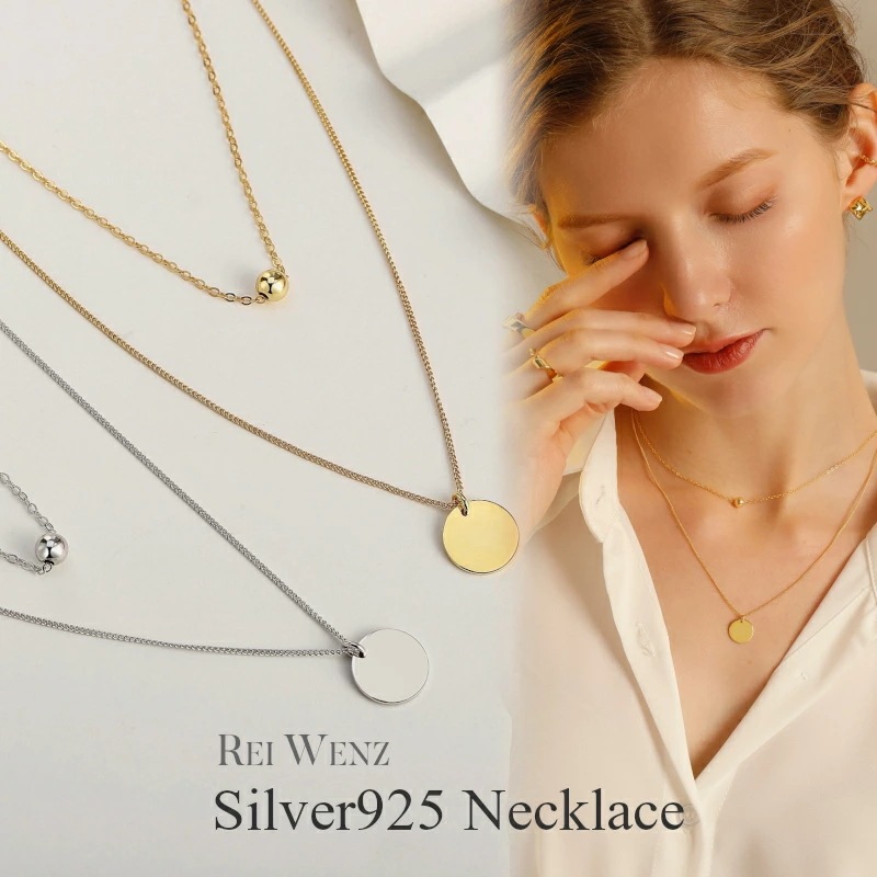 【高品質Silver925】コイン ネックレス インスタ プレート 丸 大人かわいい おしゃれ 2連 チョーカー かわいい シンプル レディース シルバー ゴールド Silver925 重ね 大人