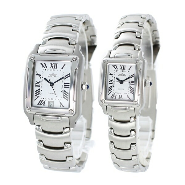 モントレスコレクション ペア 友達 夫婦 両親 50代 60代 70代 腕時計 手表 ペアウォッチ クラシカル モダン 四角 ローマ数字 ホワイト シルバー 誕生日プレゼント ポイント消化
