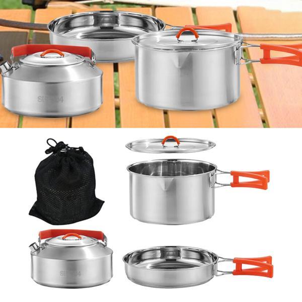 ケトル付きキャンプ調理器具セットお手入れ簡単耐久性のあるコンパクト軽量キャンプポットとパンハイキング用キャンプクッキングセット