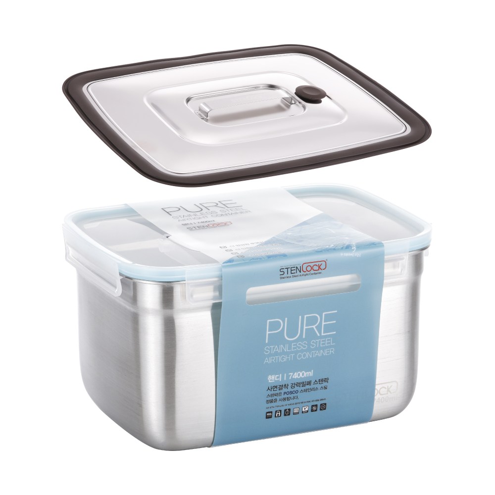 ステンラックピュアハンディ密閉容器3号7.4L +真空押板 韓国産 保存容器 ステンレス製 タッパー 密閉容器