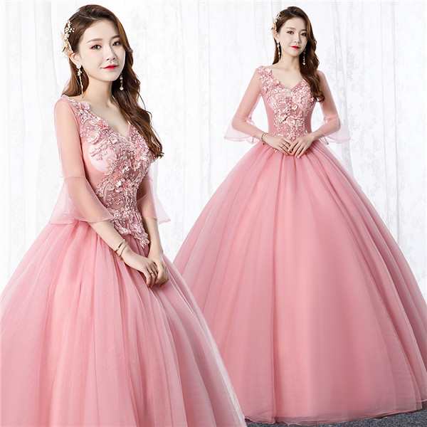 【新品】【サイズ有S/M/L/XL/2XL/3XL】パーティードレス 袖あり カラードレス ウェディングドレス ロングドレス 演奏会 ピアノ 発表会 ドレス 成人式 演奏会用ドレス ロング 大人 ステ