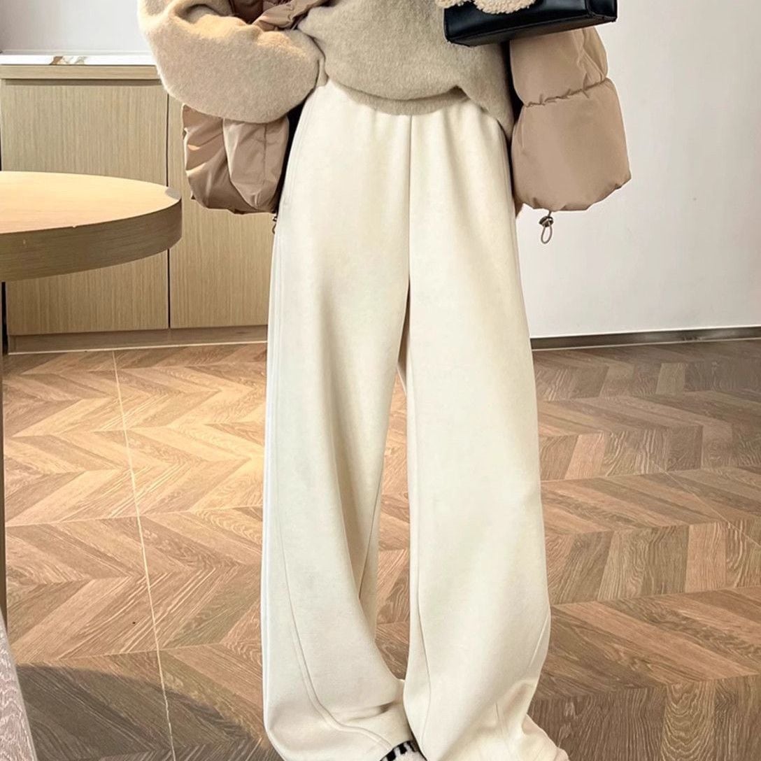 ロングパンツ 防寒 垂感 新作 裏起毛パンツ ストレートパンツ レディースファッション ウール混紡 2025 裏起毛 ハイウエスト 冬 秋冬 ワイドパンツ