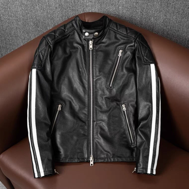 お买い得 【牛革 本革】大きいサイズ対応 ライダースジャケット メンズ バイクウェア シングルライダース/ライディングジャケット 白ライン S-5XL 春秋冬対応 おしゃれ ロックファッション メンズ