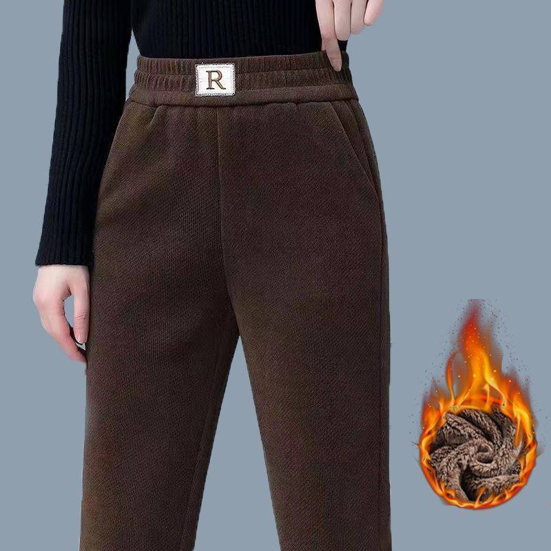 フリースの厚い女性のズボンズハイウエスト弾性ゆるいゆるいストレートパンツ女性の秋と冬のスタイルの女性のカジュアルパンツ中年マザーパンツ