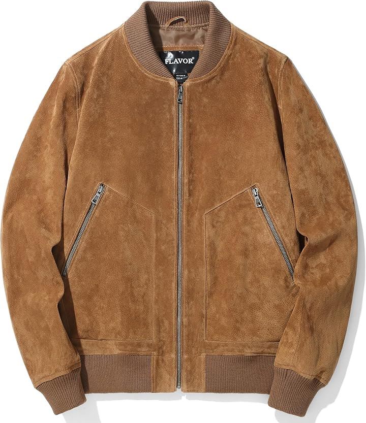 メンズ スエード レザージャケット フライト ボンバー 軽量 バイクライダースジャケット 春秋( ブラウン, S)