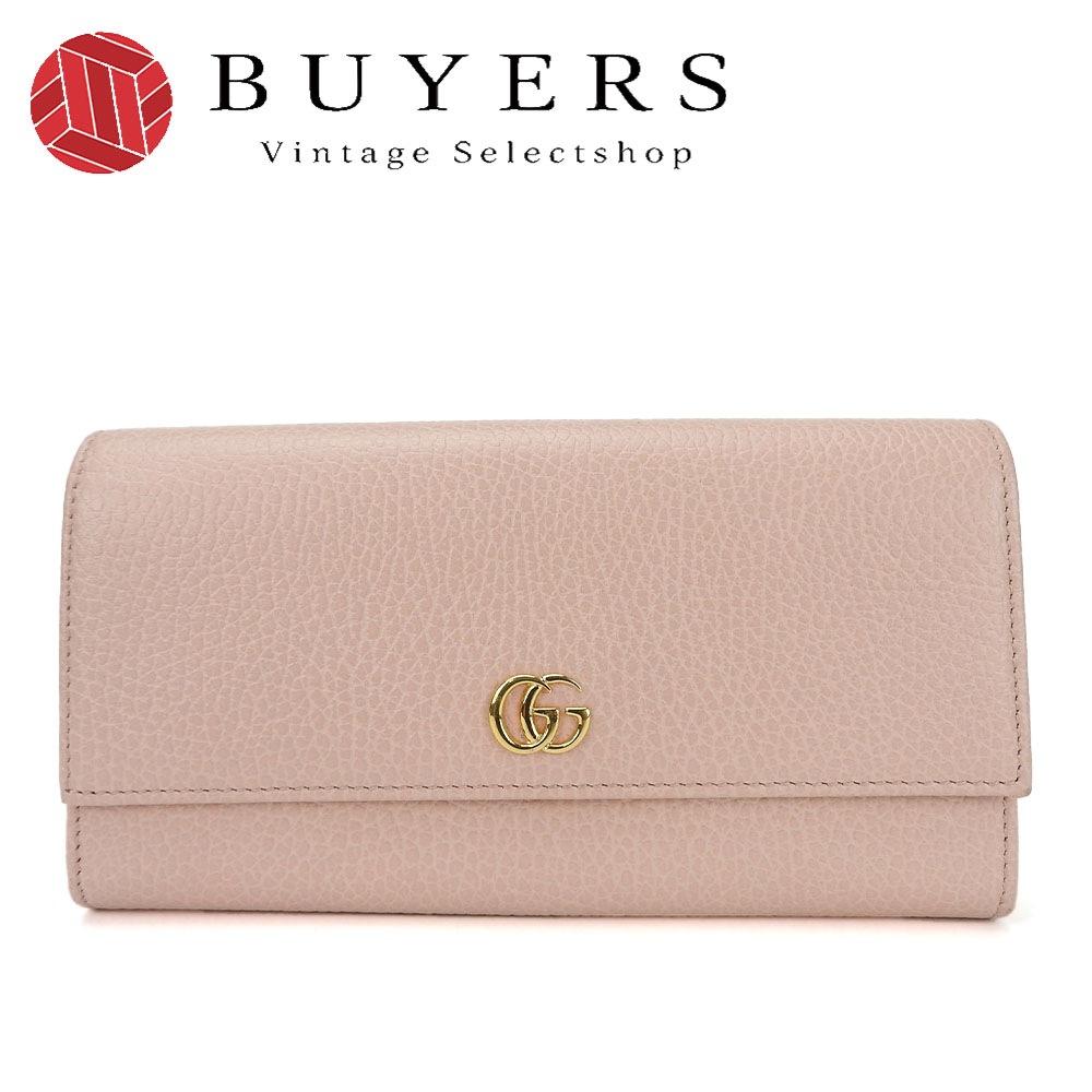中古 グッチ 二つ折り 長財布 456116 GGマーモント レザー 革 ピンク ウォレット 普段使い 小物 レディース 女性 GUCCI long wallet leather pink