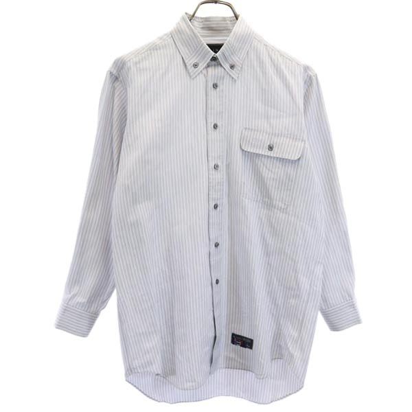 ストライプ柄 長袖 ボタンダウンシャツ グレー メンズ