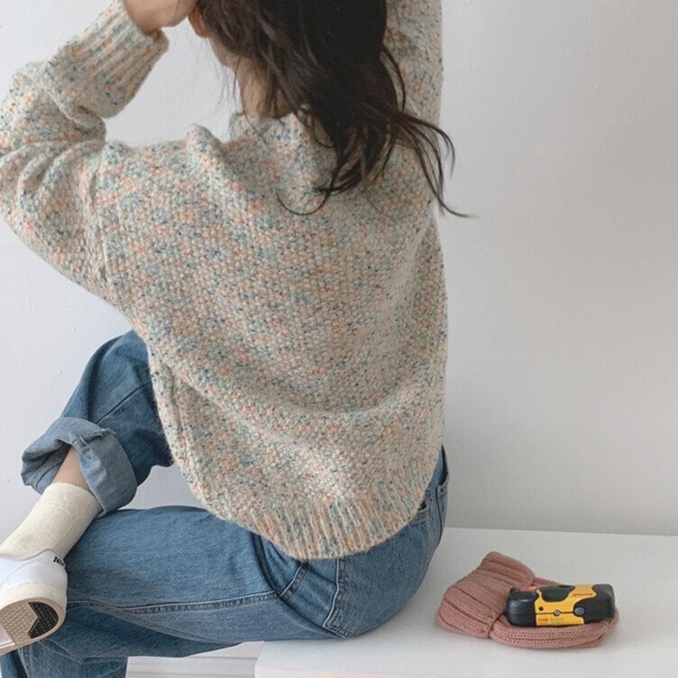 2color レディース トップス ニット セーター プルオーバー ラウンドネック 長袖 長そで