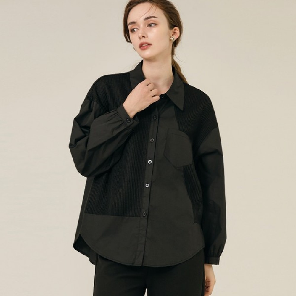 [Max Cartizio] ニット配色のルーズフィットカラーシャツ