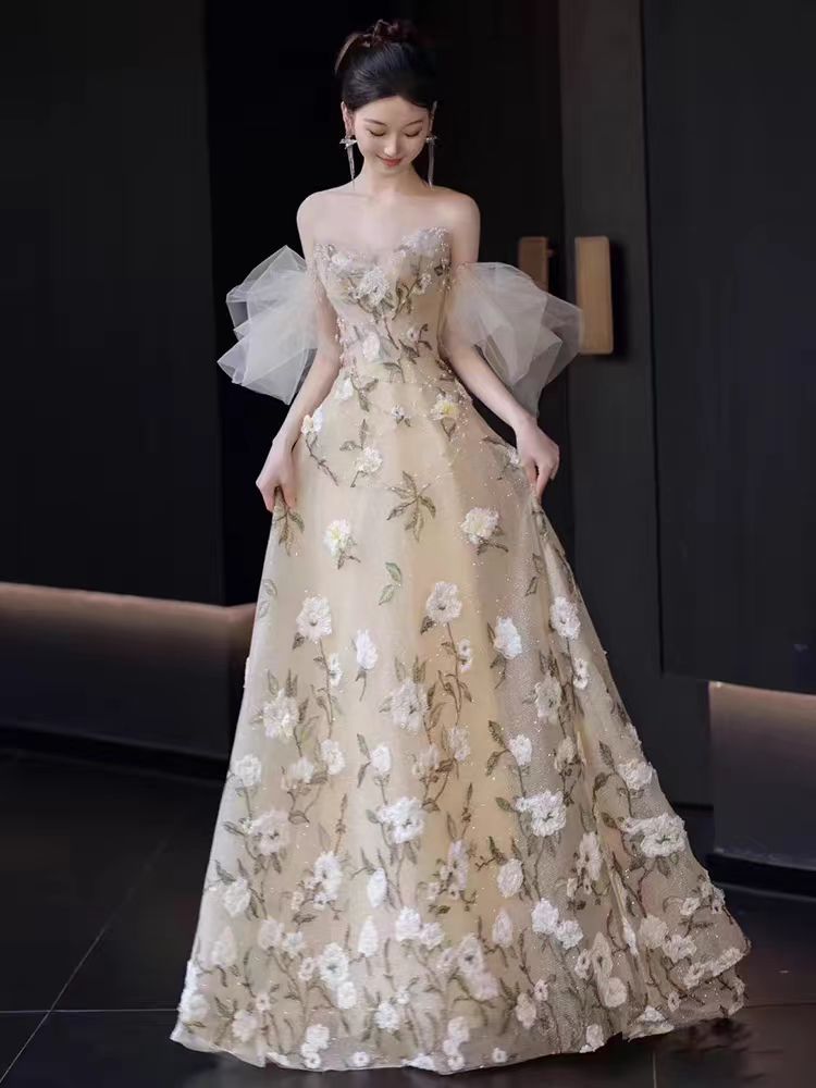 【2枚購入で 3oo円OFF！】妖精のドレスストラップレスフラワー2025バンケットバースデンプリンセスドレスホスト気質とハイエンド感情