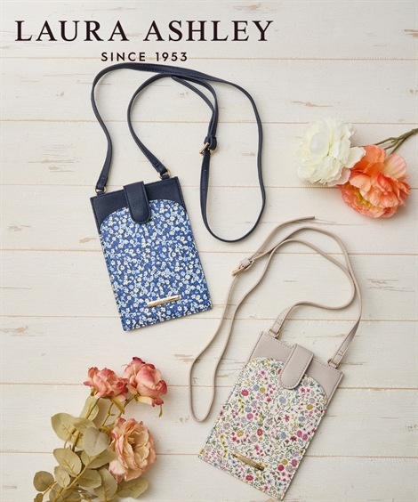 ショルダーバッグ LAURA ASHLEY ローラ アシュレイ 華やかプリント＆合皮のスマホミニショルダーバッグ