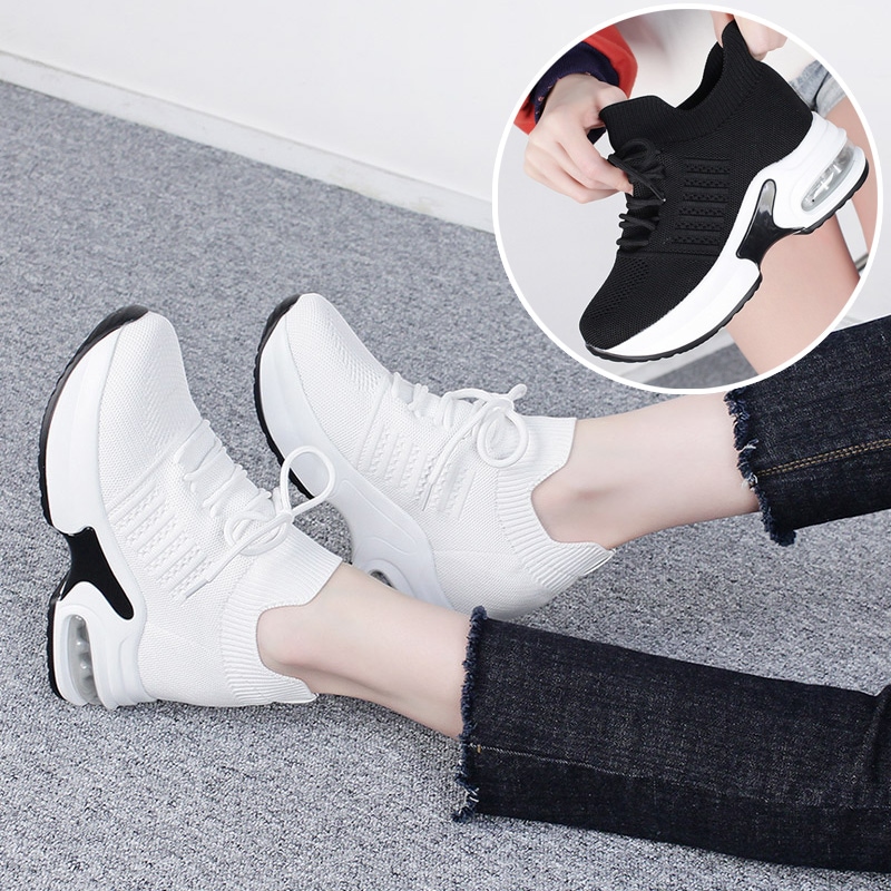 シークレットヒール付き8.5CMハイヒールエアクッションウェッジヒールスニーカースパンメッシュ厚底