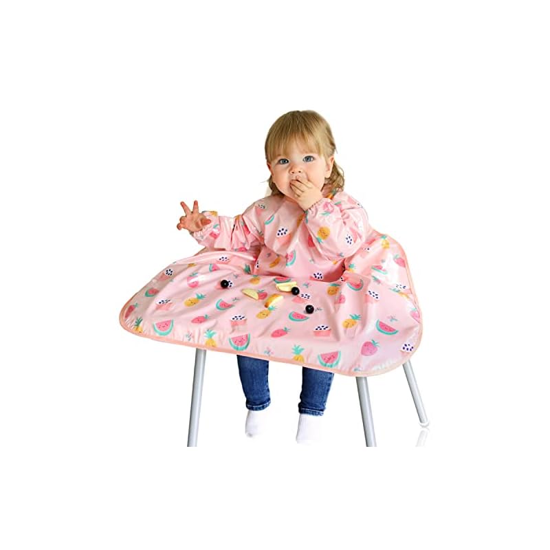 【即日発送】Bibetta(ビベッタ) お食事エプロン 洗濯機で洗える 離乳食 食事用エプロン ワイプイージー カバーオール 長袖ビブ テーブルクロス ピンク ヤミートリート