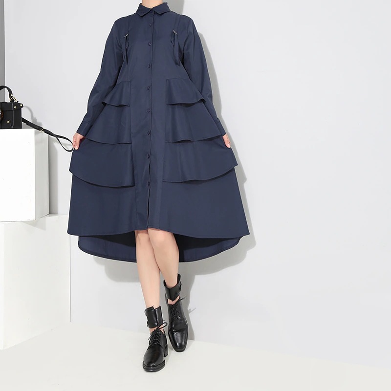 ワンピース ミディアム丈 袖あり 長袖 プルオーバー クリエイティブ きれいめ シンプル カジュアル 大人 上品 おしゃれ お洒落 かっこいい レトロ 大人女子 こなれ感 モダン 主役級 存在感