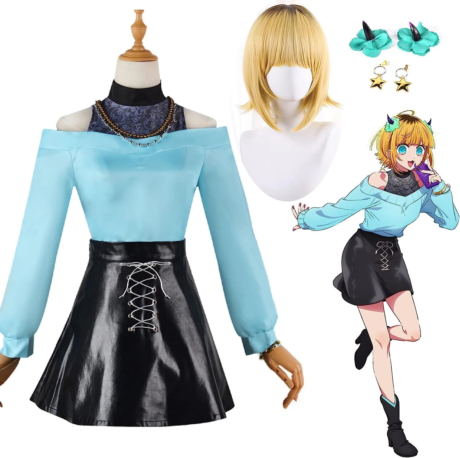 コスプレ衣MEMちょウィッグ髪飾り付き推しの子イベントパーティー変演出服祝贈り物クリスマスパーティー文化祭