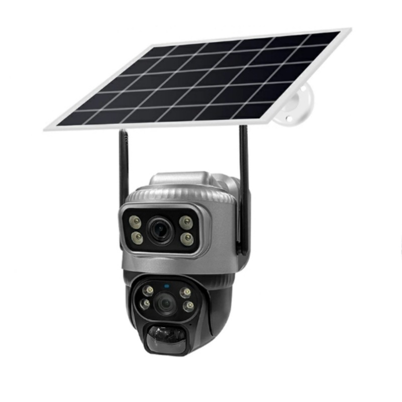 カメラ ソーラー 4GソーラーカメラデュアルレンズIPカマラ8MP 4K屋外セキュリティカメラPIR人体検出ナイトビジョン防水CCTVモニター　VCS20-W