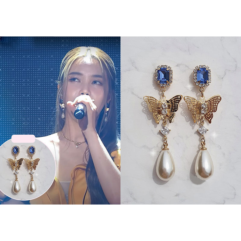 [MAMAMOOソーラー着用]ブルーバタフライクイーンイヤリング/韓国ファッション/韓国ファッションスタイル/韓国ストリートファッション/SNSで人気/韓国の人気ブランド