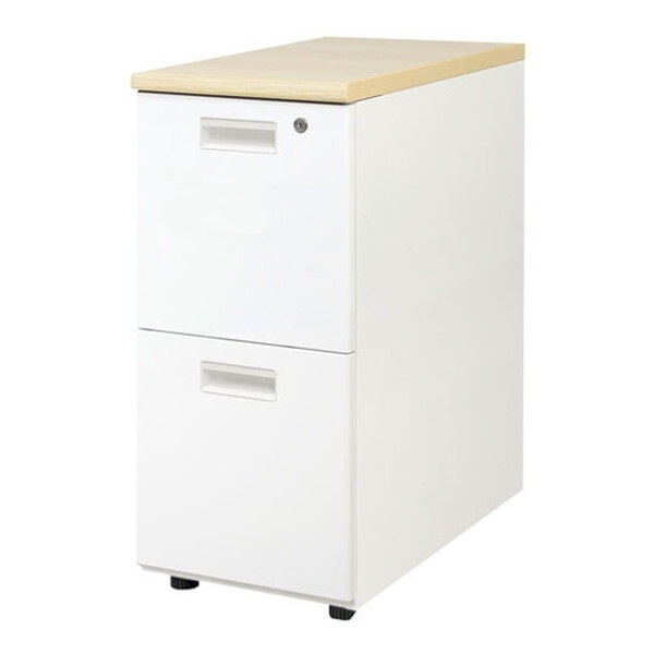 法人限定 Netforce LD-WD2S-W-NA-WH 天板ナチュラル 袖箱ホワイト ナッツ 脇机 (2段 シリンダー錠) メーカー直送