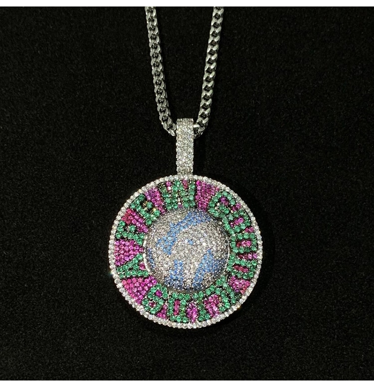 【AFGK】馬思唯連名回転円盤ネックレスいっぱいダイヤモンドジルコン地球回転ペンダント男女潮人
