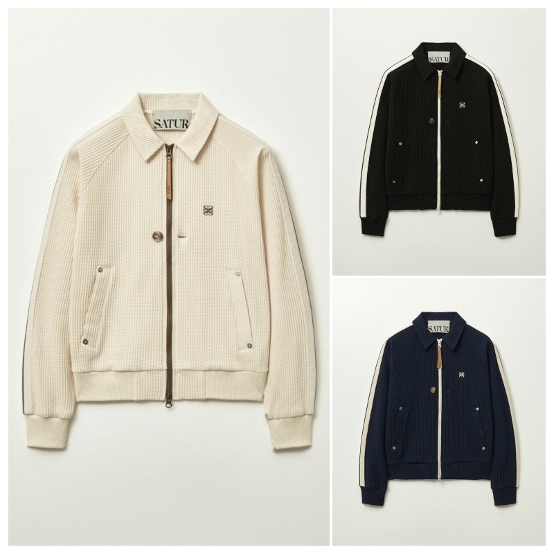 【SATUR】 (W) LAWTON WAFFLE COLLAR TRACK ZIP-UP JACKET : 3COLORS