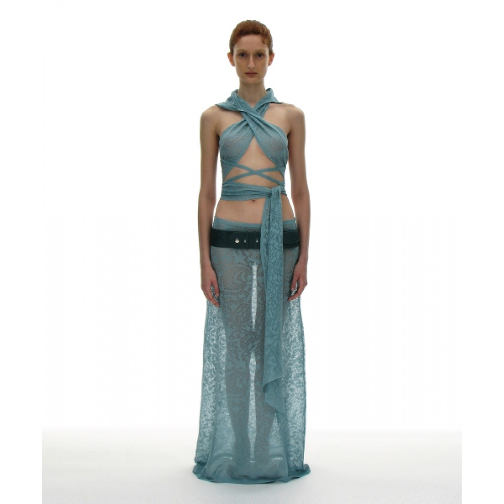 PARTIMENTO 女性用かぎ針編みニットマキシスカート_スカイ