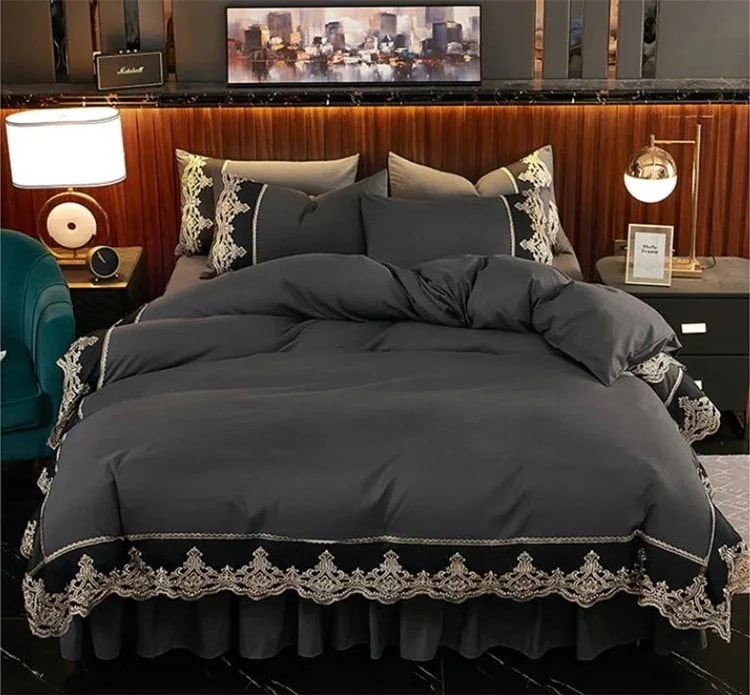 レビュー好評かわいすぎると話題4点セットコットンピュアコットン寝具ベッドスカートプリンセススタイルシンプルウォッシュドシルク3点セット