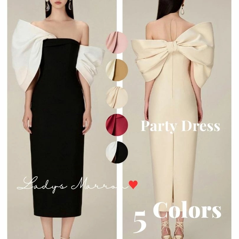 6月の新製品利用可能なポイント オフショルダードレス リボンドレス 結婚式タイトドレス お呼ばれドレス 結婚式 パーティードレス 韓国 かっこいい 結婚式 ワンピース プチプラ 結婚式お呼ばれドレス