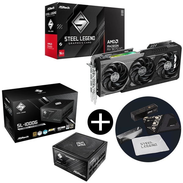 RX9070XT SLD 16G ブラック グラフィックボード + SL-1000G ブラック Steel Legend 電源ユニット (1000W) + オリジナルマウスパッド セット