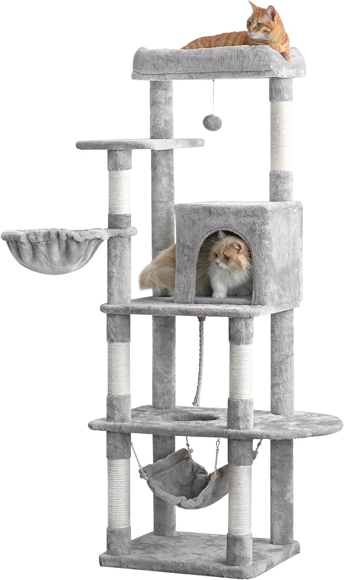 Mwpo キャットタワー 据え置き スリム 中型 大型猫 小型 ミニ ハンモック付